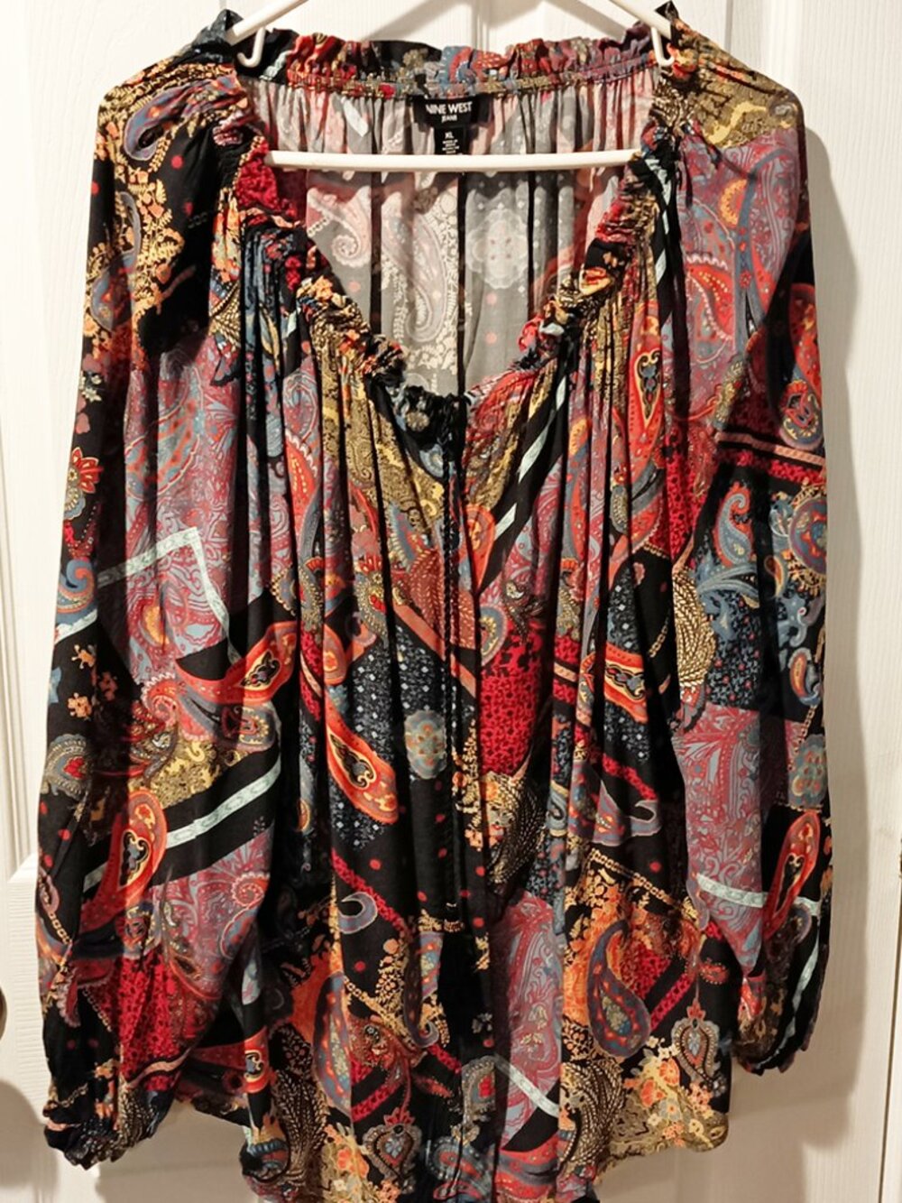 Nine West Jeans‎ Shirt Womens XLarge Floral Peasant Boho Long Sleeve Top